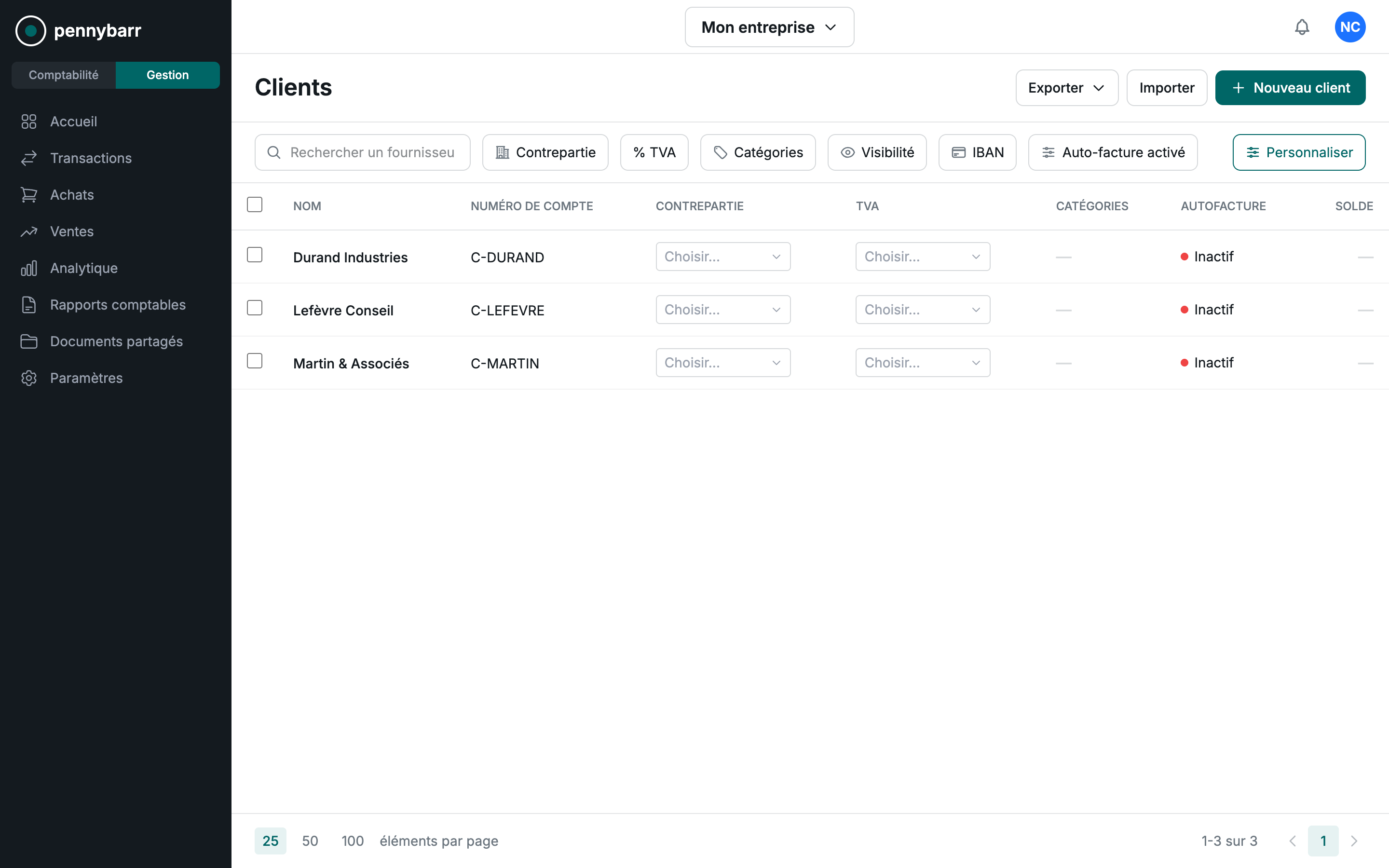 Liste des clients