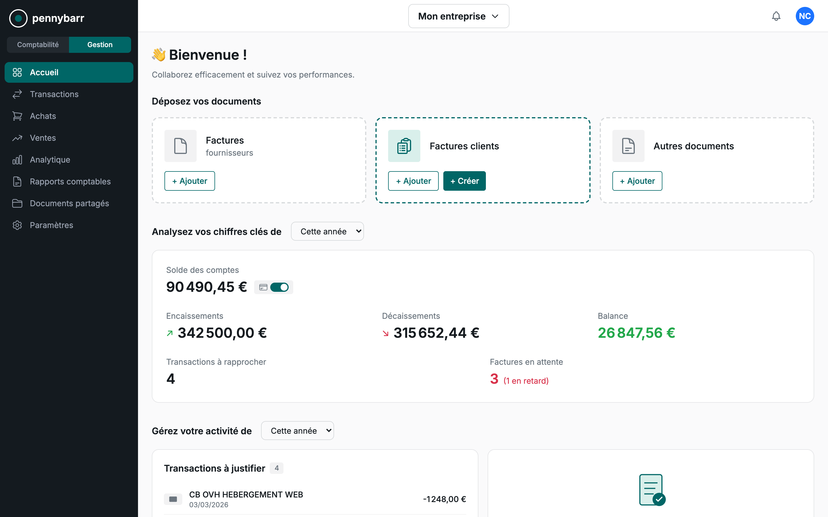 Tableau de bord Pennybarr