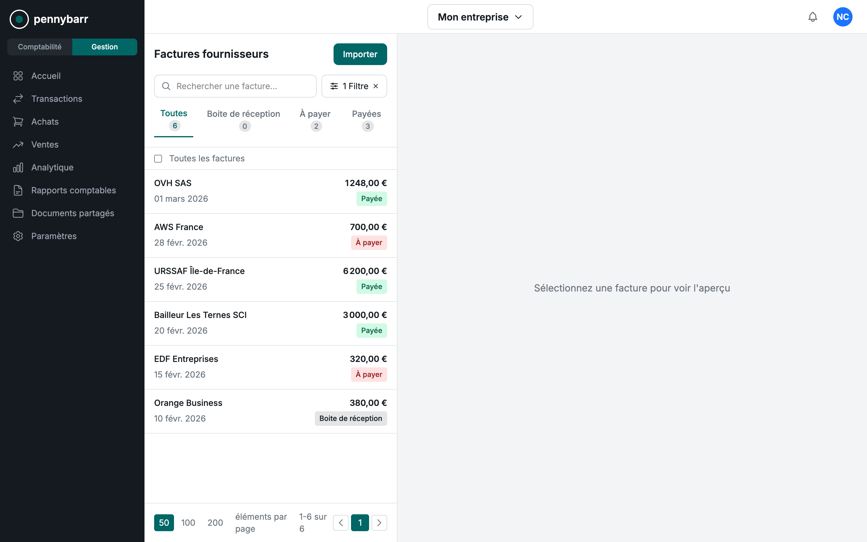 Factures fournisseurs Pennybarr