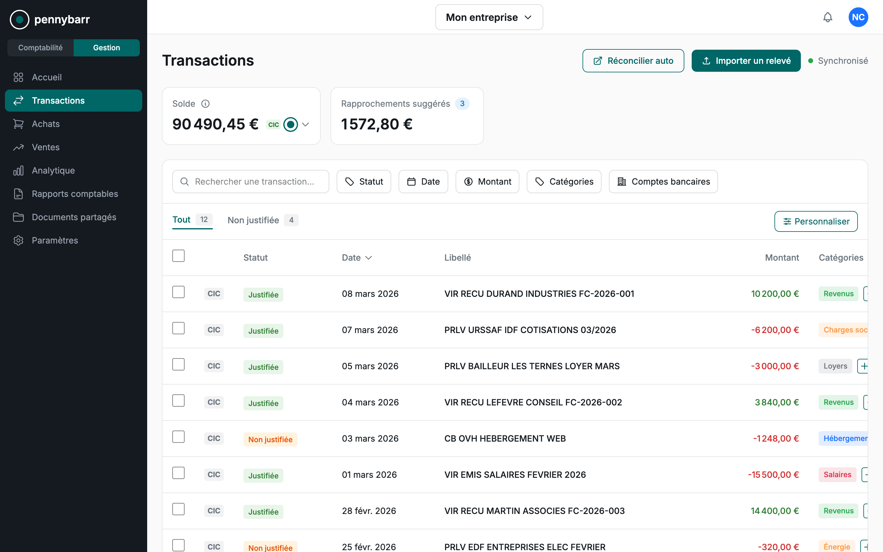 Transactions bancaires Pennybarr